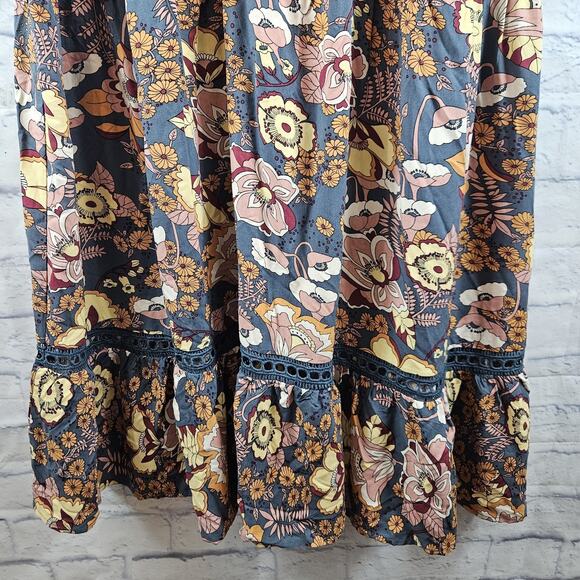 Rusttydustty womens Blue Orange Floral Dress Size 0XL - Picture 2 of 5